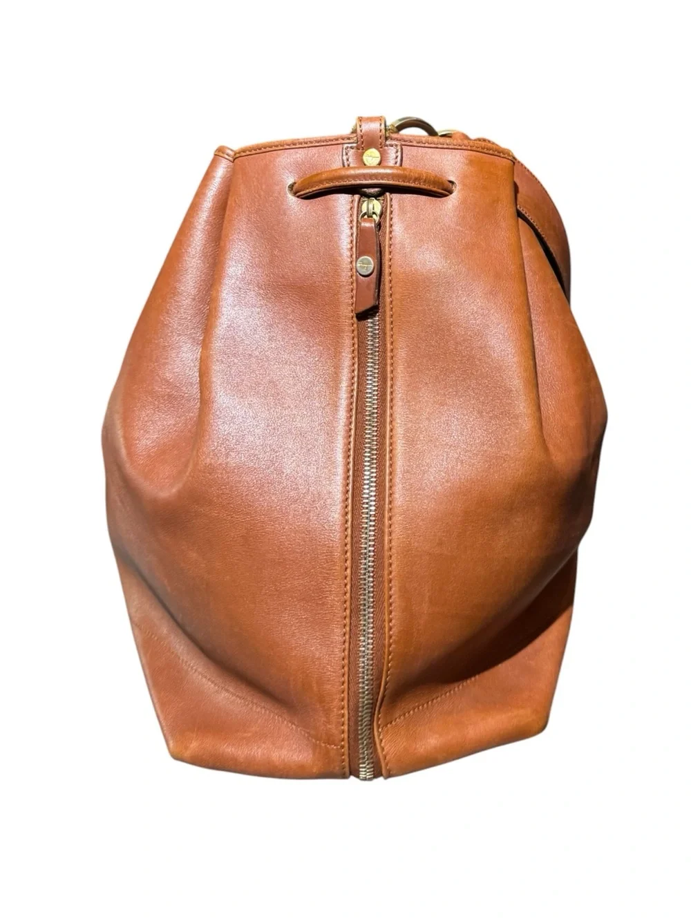 Salvatore Ferragamo Cognac Brown  Leather Drawstring Bucket Bag Auth